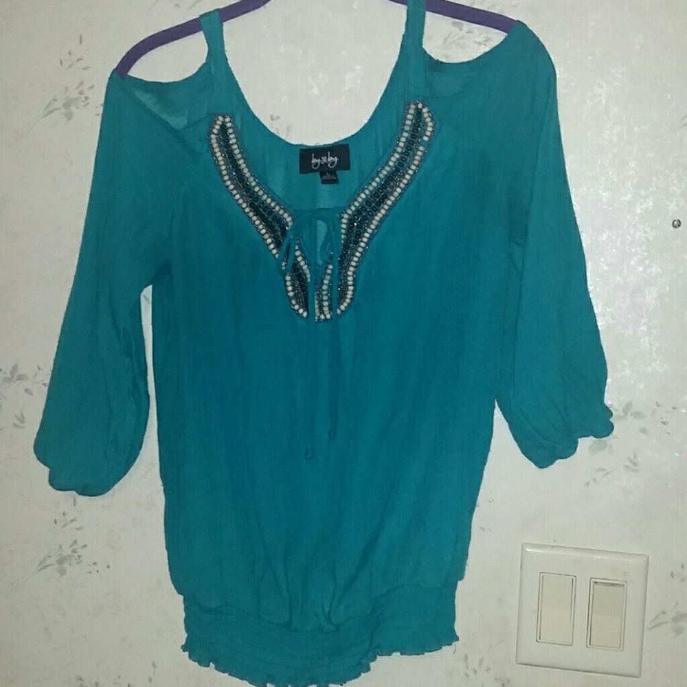 Teal off shoulder top